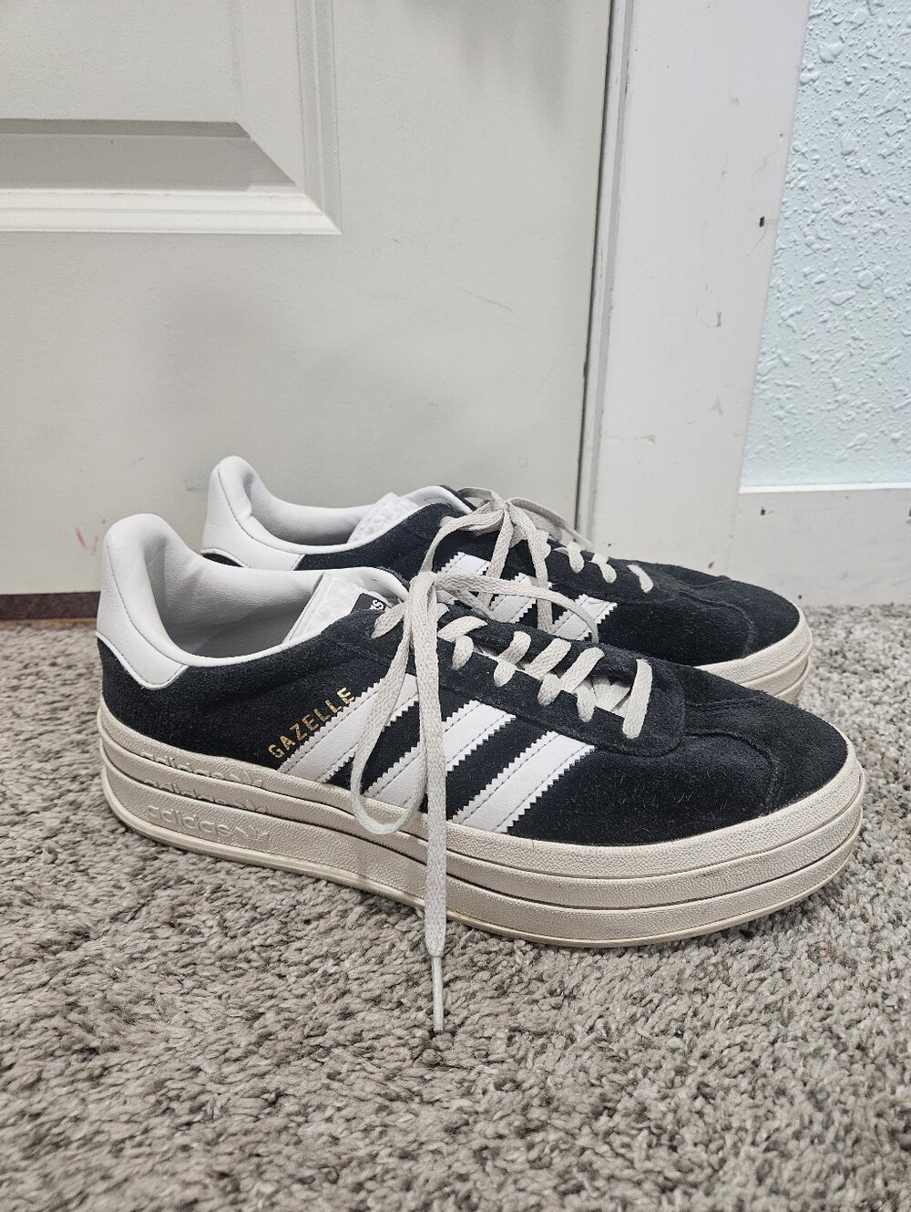 Adidas Gazelle Black Suede Sneakers with White Stripes